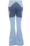 Light Blue Denim Button Fly Zipper Fly High washing Patchwork Zippered Boot Cut Pants 