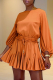 Tangerine Red Casual Solid Patchwork O Neck Cake Skirt Dresses