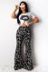 Grey Fashion Casual adult Leopard Lips Print Print Loose Short Sleeve