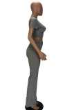 Black Fashion Sexy adult Ma'am Solid Two Piece Suits Loose Short Sleeve Two Pieces