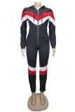 Red adult Fashion Active contrast color Patchwork Two Piece Suits Geometric pencil Long Sleeve