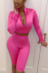 Rose Red Sexy Solid Patchwork Turtleneck Long Sleeve Two Pieces