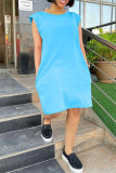 Pink Fashion Casual Solid Basic O Neck Sleeveless Dress
