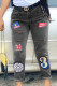 Grey Street Print Embroidered Patchwork Mid Waist Regular Denim (Without Belt)