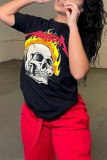 Black Fashion Casual Print Basic O Neck T-Shirts