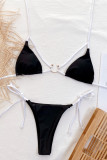 Black Fashion Sexy Patchwork Backless Strap Design Swimwears