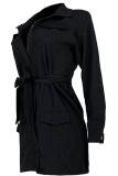 White Turndown Collar Zippered Bandage Solid Pure Long Sleeve Coats & Cardigan