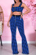 Blue Fashion Casual Print Vests Pants Square Collar Sleeveless Two Pieces