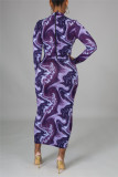 Red Fashion Casual Print Basic Half A Turtleneck Pencil Dresses