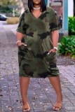 Red Fashion Casual Print Basic V Neck Short Sleeve Dress