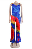 Red Sexy Casual Print Tie-dye Backless Hooded Collar Regular Jumpsuits