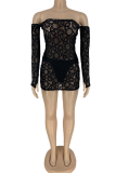 Yellow Sexy Solid Lace Off the Shoulder Pencil Skirt Dresses