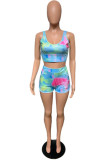 Blue Fashion Casual Tie Dye Loose Two Pieces