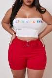 Red Fashion Sexy adult Ma'am Wrapped chest Patchwork Print Two Piece Suits Stitching Plus Size