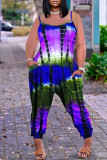 Red Fashion Casual Tie Dye Printing Spaghetti Strap Regular Jumpsuits
