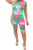 Green venetian Fashion Casual Letter Patchwork Two Piece Suits Straight Short Sleeve Two Pieces