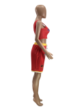 Red Sportswear Print Patchwork Spaghetti Strap Sleeveless Two Pieces