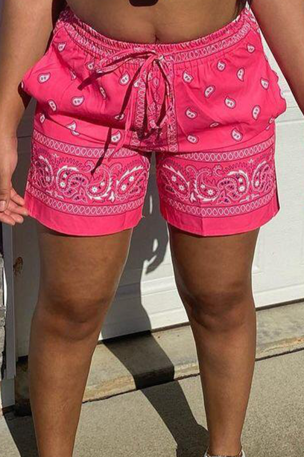 Pink Casual Print Patchwork Regular Mid Waist Straight Bottoms