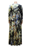 Black knitting Lightly cooked V Neck Print Floral Plus Size 