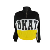 Black Mandarin Collar Patchwork Print Print Sweats & Hoodies