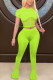 Fluorescent green Fashion Sexy adult Ma'am Patchwork Solid Two Piece Suits Straight Short Sleeve Two Pieces