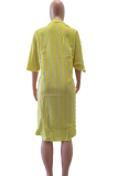 Blue Casual Striped Patchwork Turndown Collar Shirt Dress Dresses