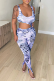Purple Sexy Print Patchwork U Neck Skinny Jumpsuits