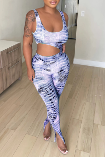 Purple Sexy Print Patchwork U Neck Skinny Jumpsuits