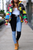 Green Turtleneck Camouflage Print Zippered Patchwork Spandex Print Long Sleeve Blazer & Suits &Jacket