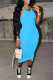 Sky Blue Fashion Casual Solid Basic O Neck Vest Dress