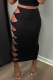 Black Sexy Solid Hollowed Out Skinny Mid Waist Pencil Solid Color Bottoms