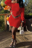 Red Sexy Solid Patchwork Half A Turtleneck Long Sleeve Two Pieces