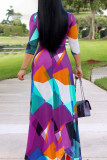 Colour Casual Print Patchwork Frenulum V Neck Dresses