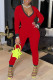 Red Sexy Solid Patchwork V Neck Regular Jumpsuits