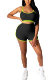 Black Milk Silk Fashion Casual adult Ma'am Patchwork Solid Two Piece Suits Straight Sleeveless Two Pieces