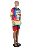 Yellow Casual Print Patchwork O Neck Short Sleeve Two Pieces