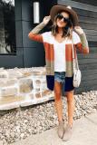 Orange and apricot colour knitting cardigan Long Sleeve Striped 