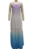 Multicolor Sexy Gradual Change Patchwork Spaghetti Strap Cake Skirt Dresses