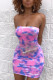 Pink Milk. Fashion Sexy adult Ma'am Green Pink Light Blue Light Purple Off The Shoulder Sleeveless Wrapped chest Step Skirt skirt Print Tie and dye Dresses