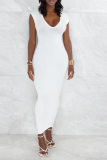 Grey Sexy Solid High Opening Zipper U Neck Pencil Skirt Dresses