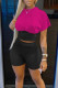 Pink Street Solid Patchwork O Neck Short Sleeve Two Pieces