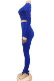 rose red Sexy Solid Patchwork V Neck Long Sleeve Regular Sleeve Short Two Pieces