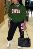 Blue Fashion Casual Letter Print Letter O Neck Long Sleeve Two Pieces
