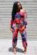 Red Sexy Casual Fashion Tie-dyed Print one word collar 