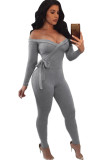 Light Gray Sexy Solid bandage Patchwork Long Sleeve V Neck Jumpsuits