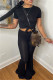 Black Fashion Casual Solid Basic O Neck Short Sleeve Two Pieces
