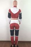 Red and black Fashion Active adult Ma'am Patchwork contrast color Two Piece Suits pencil Long Sleeve Two Pieces