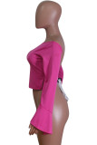 rose red One word collar Long Sleeve Solid