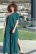 Dark green Casual Fashion Split Asymmetrical Draped Solid Short Sleeve one shoulder collar 