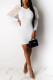 White Sexy Party Gauze Pit Article Fabrics Patchwork Solid Patchwork See-through O Neck Long Sleeve Mini A Line Dresses